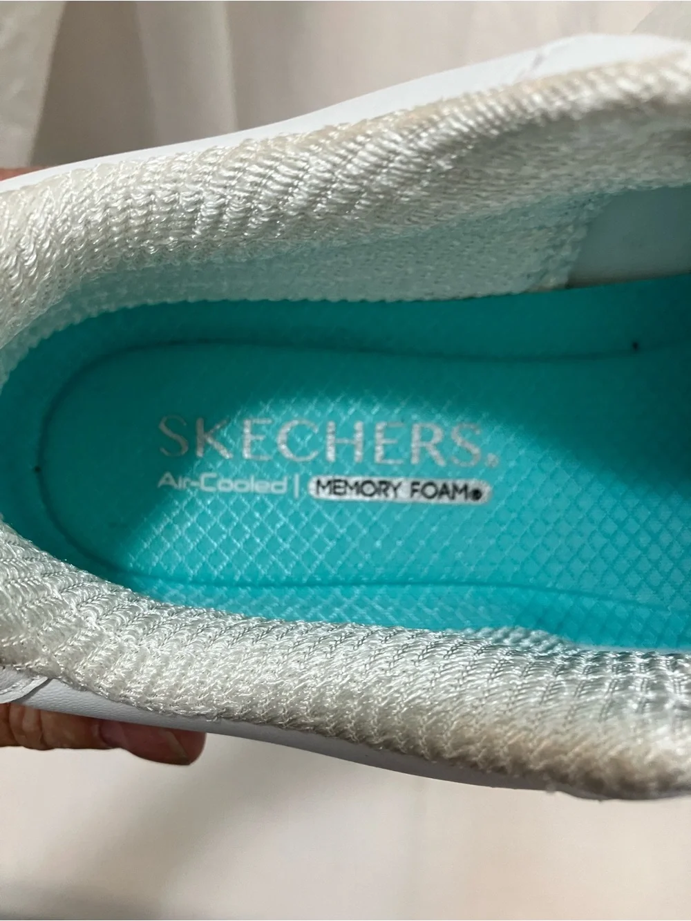 Skechers White Lace-Up Sneakers with Teal Insole